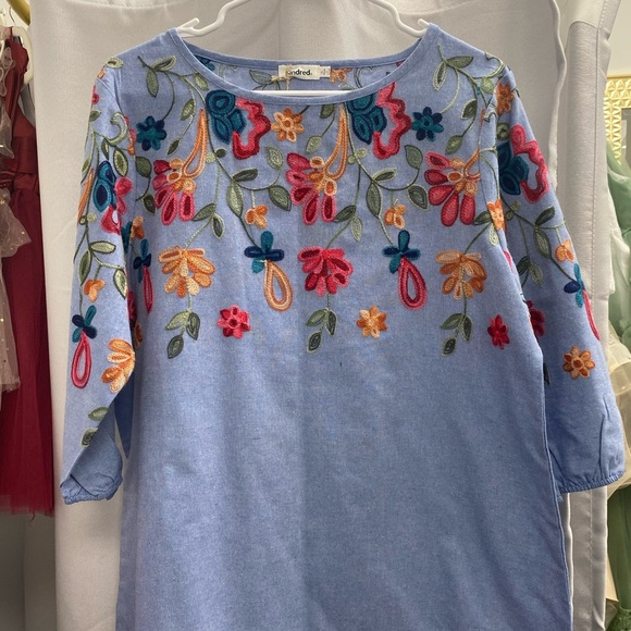 Kindred Tops - Embroidered Floral Blue Blouse
